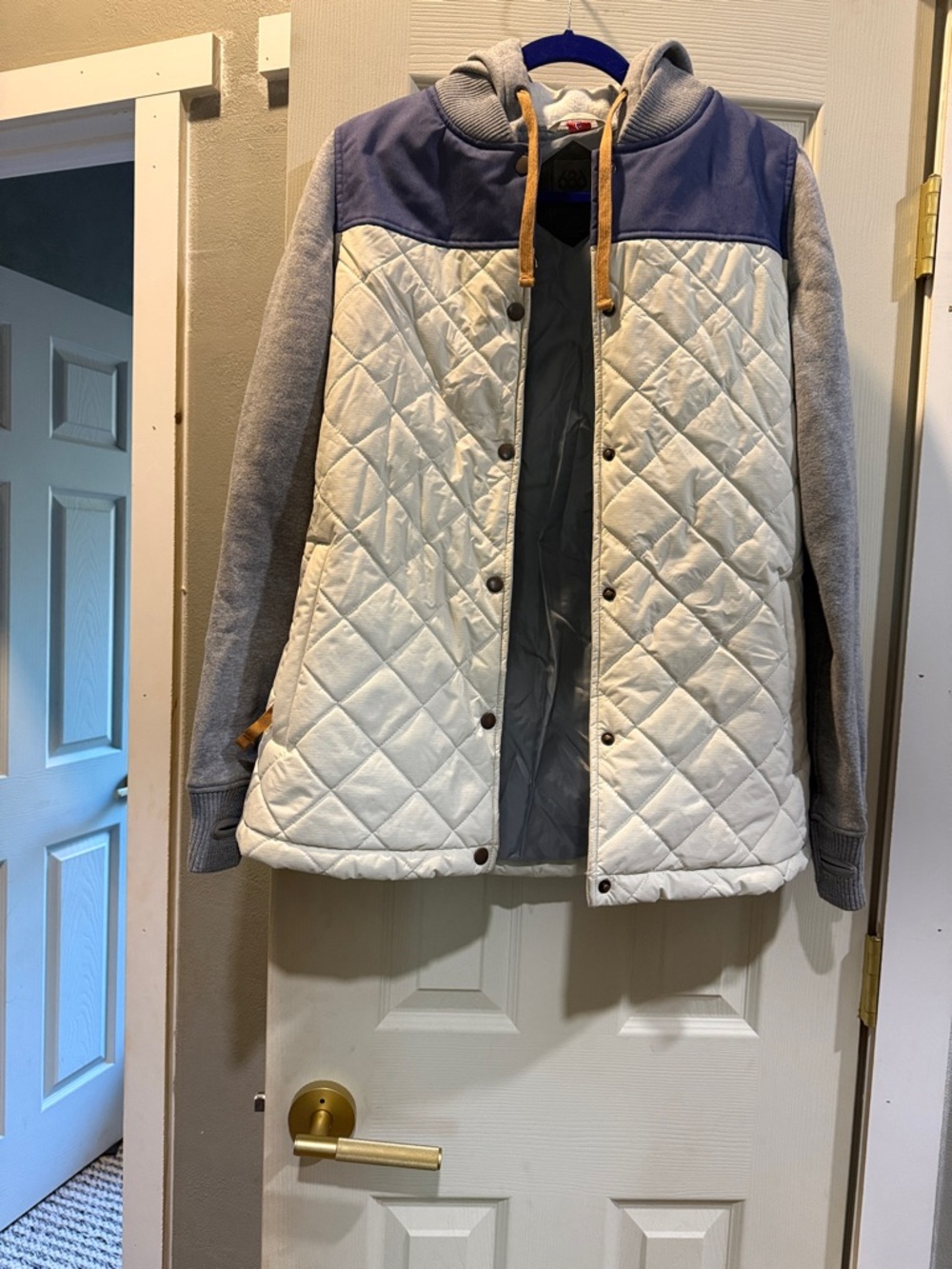 686 Quilted Cream and Blue Hooded Jacket